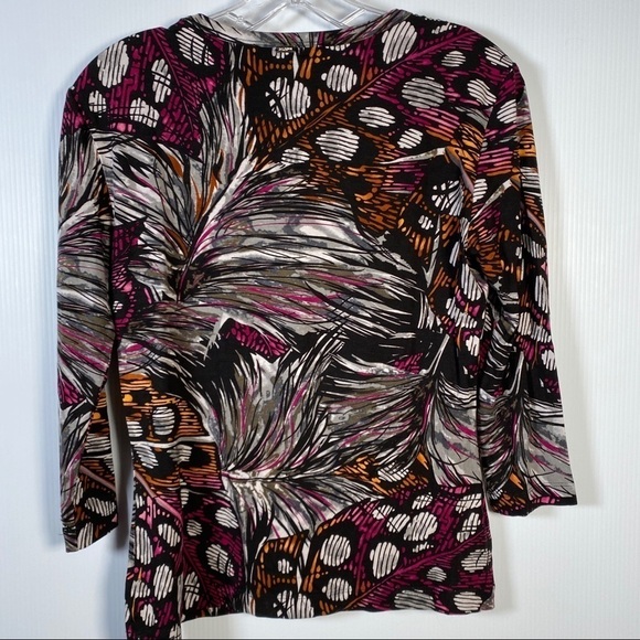 ST JOHN Top with Rhinestones. Abstract in red gray and orange. Size Small - Picture 7 of 8